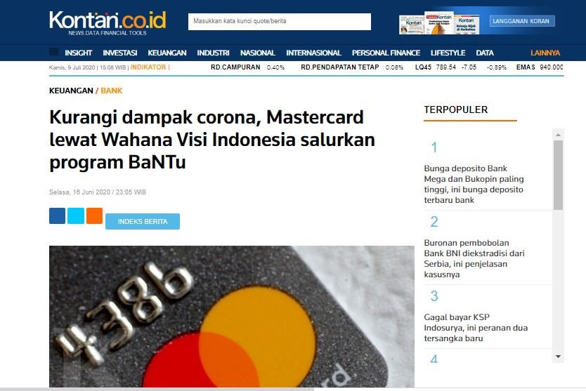 Kurangi Dampak Corona, Mastercard lewat Wahana Visi Indonesia Salurkan Program BaNTu
