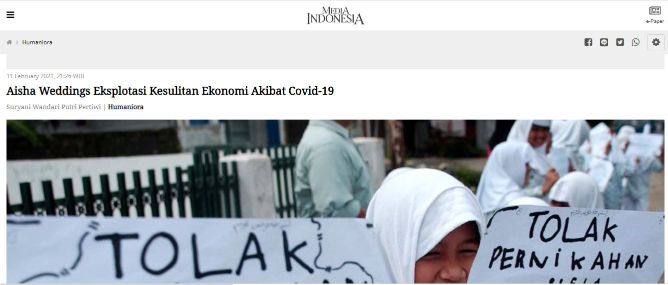 MEDIA INDONESIA: Aisha Weddings Eksploitasi Kesulitan Ekonomi Akibat Covid-19