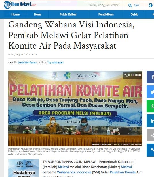 Gandeng Wahana Visi Indonesia, Pemkab Melawi Gelar Pelatihan Komite Air Pada Masyarakat 