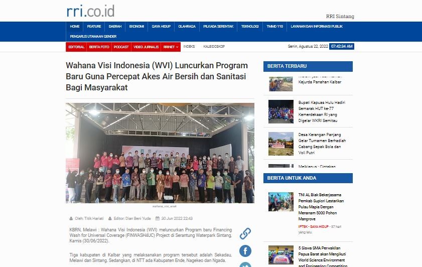 Wahana Visi Indonesia (WVI) Luncurkan Program Baru Guna Percepat Akes Air Bersih dan Sanitasi Bagi Masyarakat