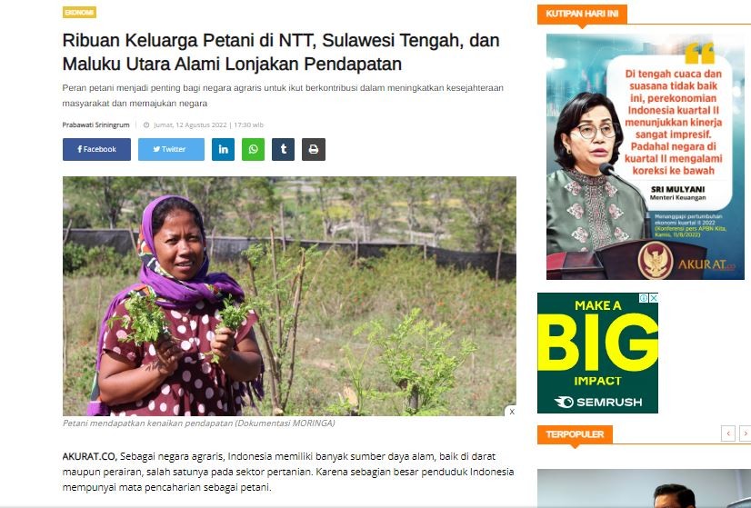 Ribuan Keluarga Petani di NTT, Sulawesi Tengah, dan Maluku Utara Alami Lonjakan Pendapatan