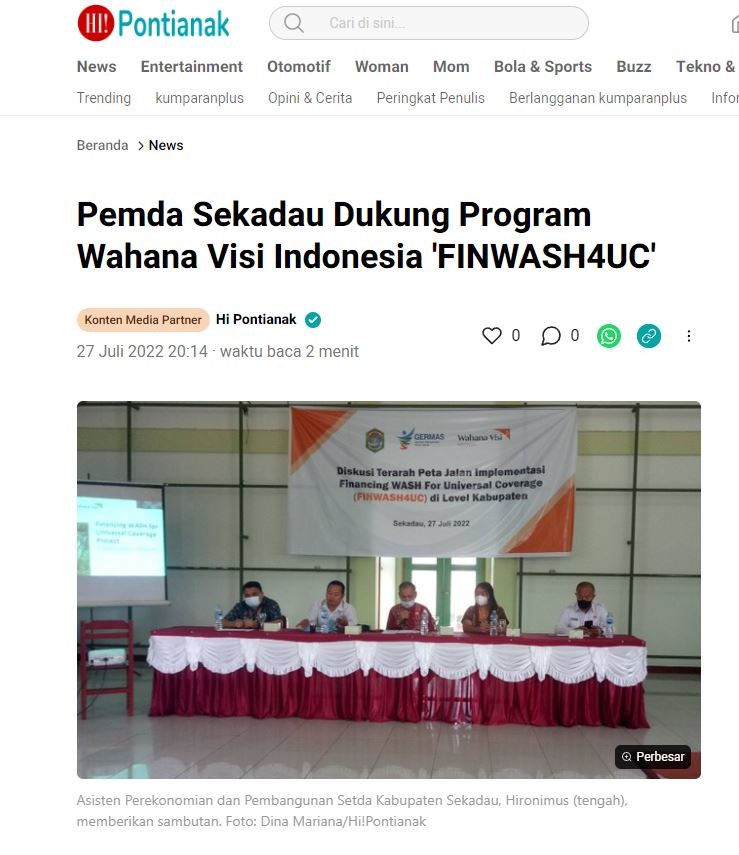 Pemda Sekadau Dukung Program Wahana Visi Indonesia 'FINWASH4UC'