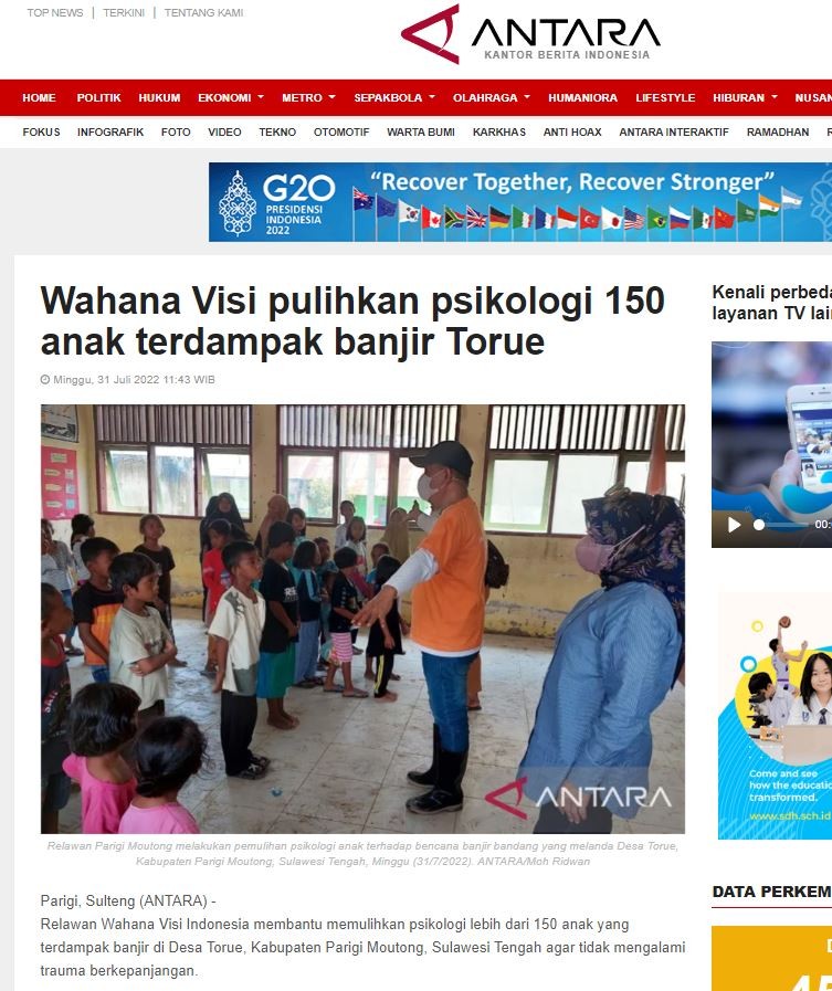 Wahana Visi Pulihkan Psikologi 150 Anak Terdampak Banjir Torue