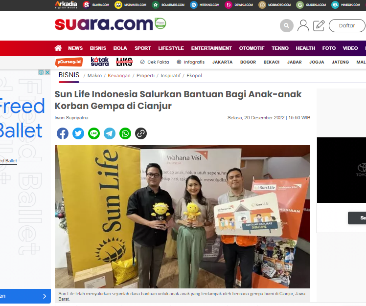 Sun Life Indonesia Salurkan Bantuan Bagi Anak-anak Korban Gempa di Cianjur
