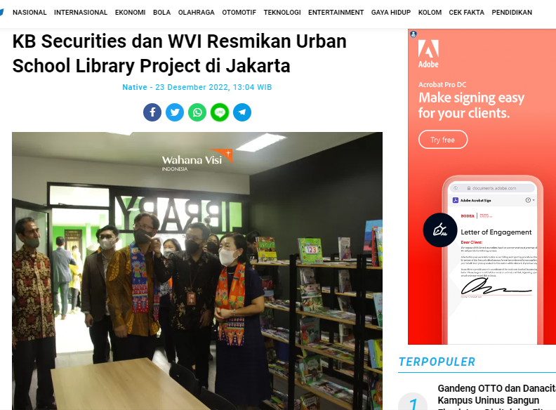 KB Securities dan WVI Resmikan Urban School Library Project di Jakarta