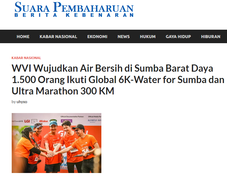 WVI Wujudkan Air Bersih di Sumba Barat Daya 1.500 Orang Ikuti Global 6K-Water for Sumba dan Ultra Marathon 300 KM
