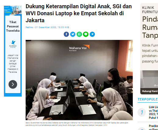Dukung Keterampilan Digital Anak, SGI dan WVI Donasi Laptop ke Empat Sekolah di Jakarta