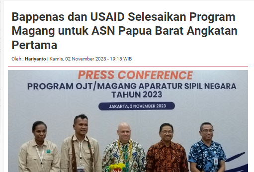Bappenas dan USAID Selesaikan Program Magang untuk ASN Papua Barat Angkatan Pertama