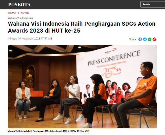Wahana Visi Indonesia Raih Penghargaan SDGs Action Awards 2023 di HUT ke-25