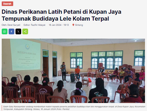 Dinas Perikanan Latih Petani di Kupan Jaya Tempunak Budidaya Lele Kolam Terpal