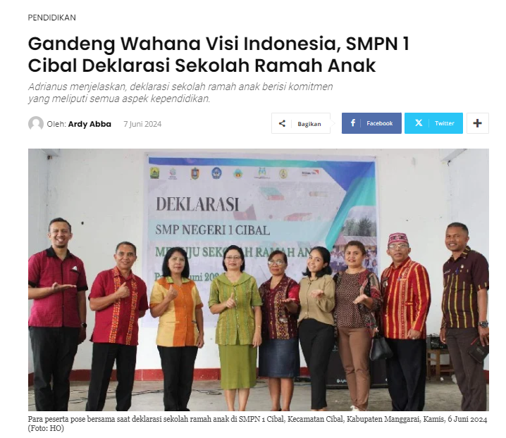 Gandeng Wahana Visi Indonesia, SMPN 1 Cibal Deklarasi Sekolah Ramah Anak